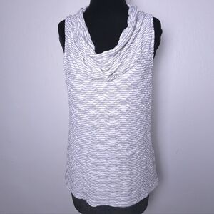 Anthro Deletta Nava Large Cowl Neck Sleeveless Top Gray White Textured Knit